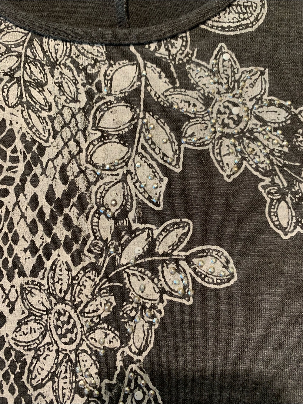 JUST MY SIZE 2X Women's Charcoal Gray Floral Lace-Print Scoop Neck Top - Picture 5 of 9